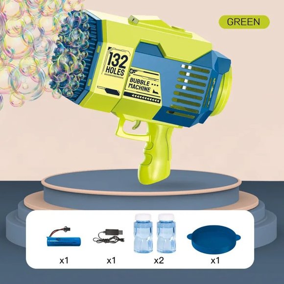 Green 132 Holes Bubble Gun Upgraded Bazooka Big Rocket Bubble Blaster Gun - Picture 1 of 7